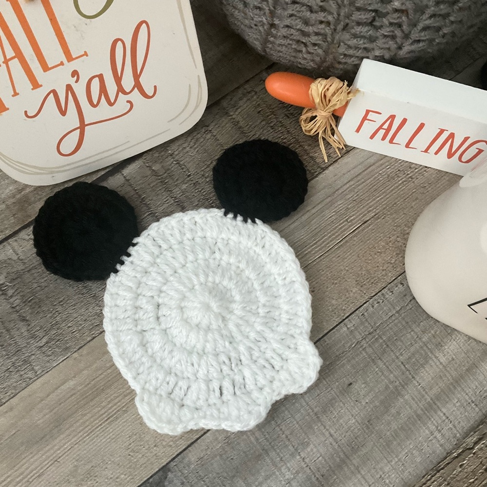 Halloween Ghost Minnie Mouse Ear Crochet Coaster Set 4 Pack - Picture 2 of 5